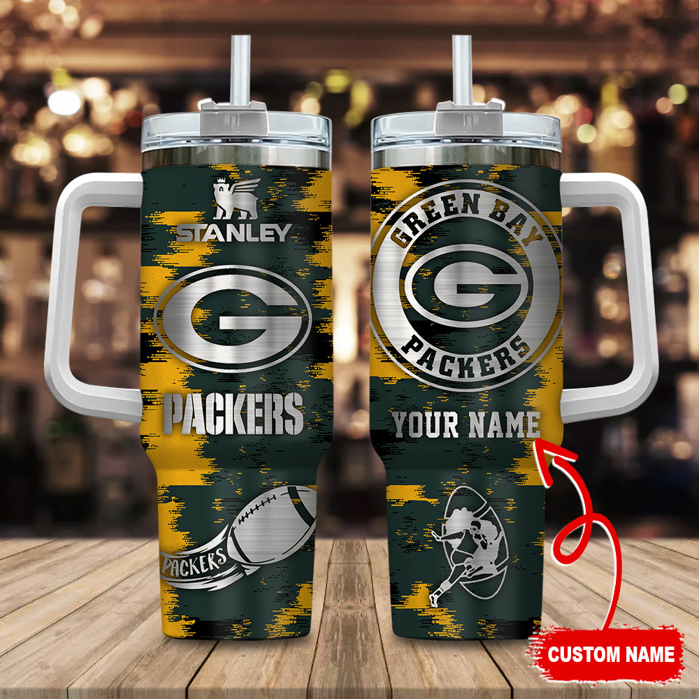 Green Bay Packers NFL Stanley Tumbler With Handle Personalized Name St1914