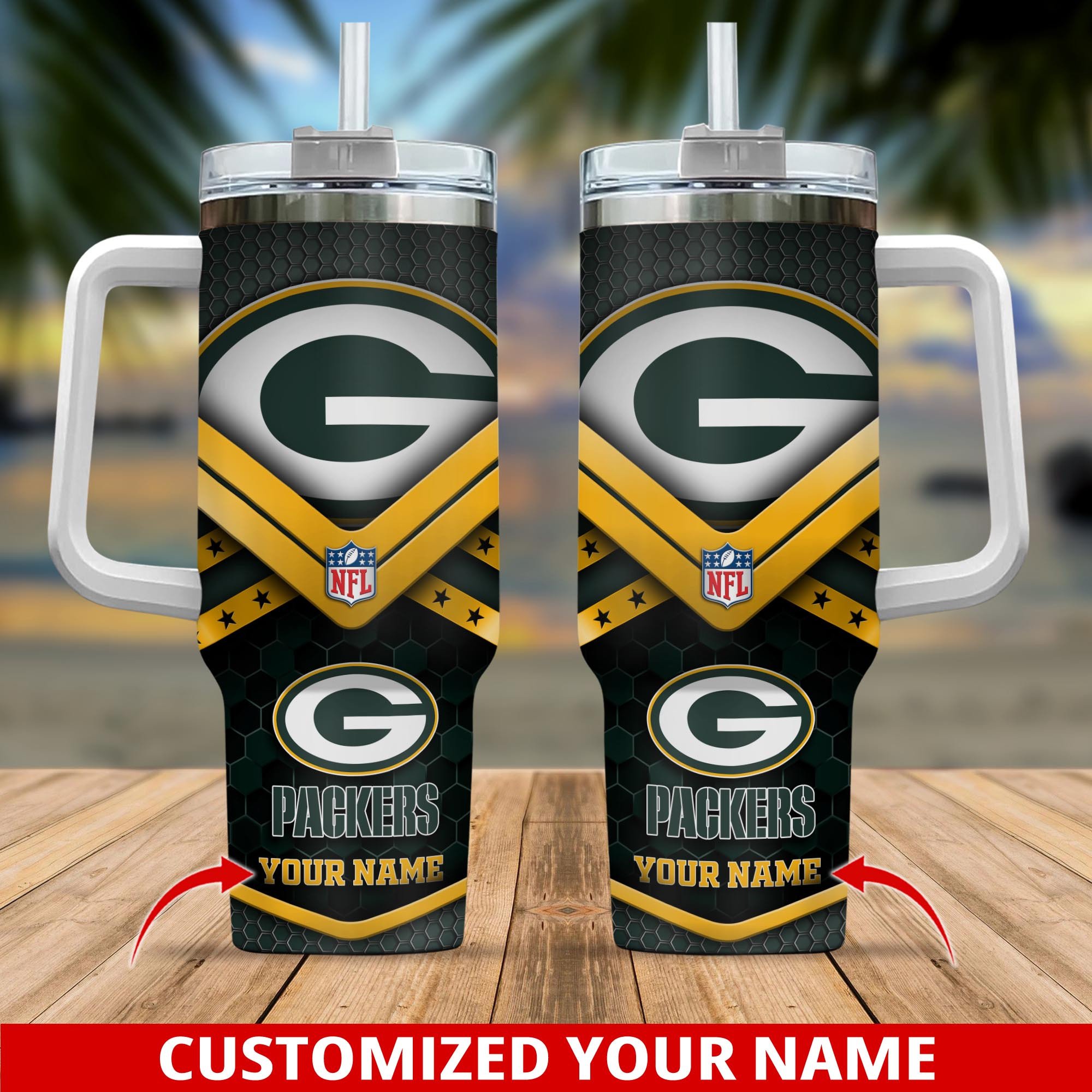 Green Bay Packers NFL Stanley Tumbler With Handle Personalized Name St3146