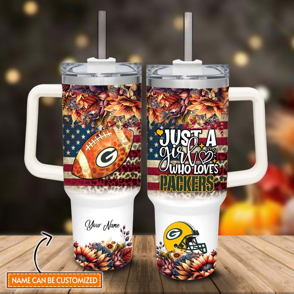 Green Bay Packers NFL Stanley Tumbler With Handle Personalized Name St8986