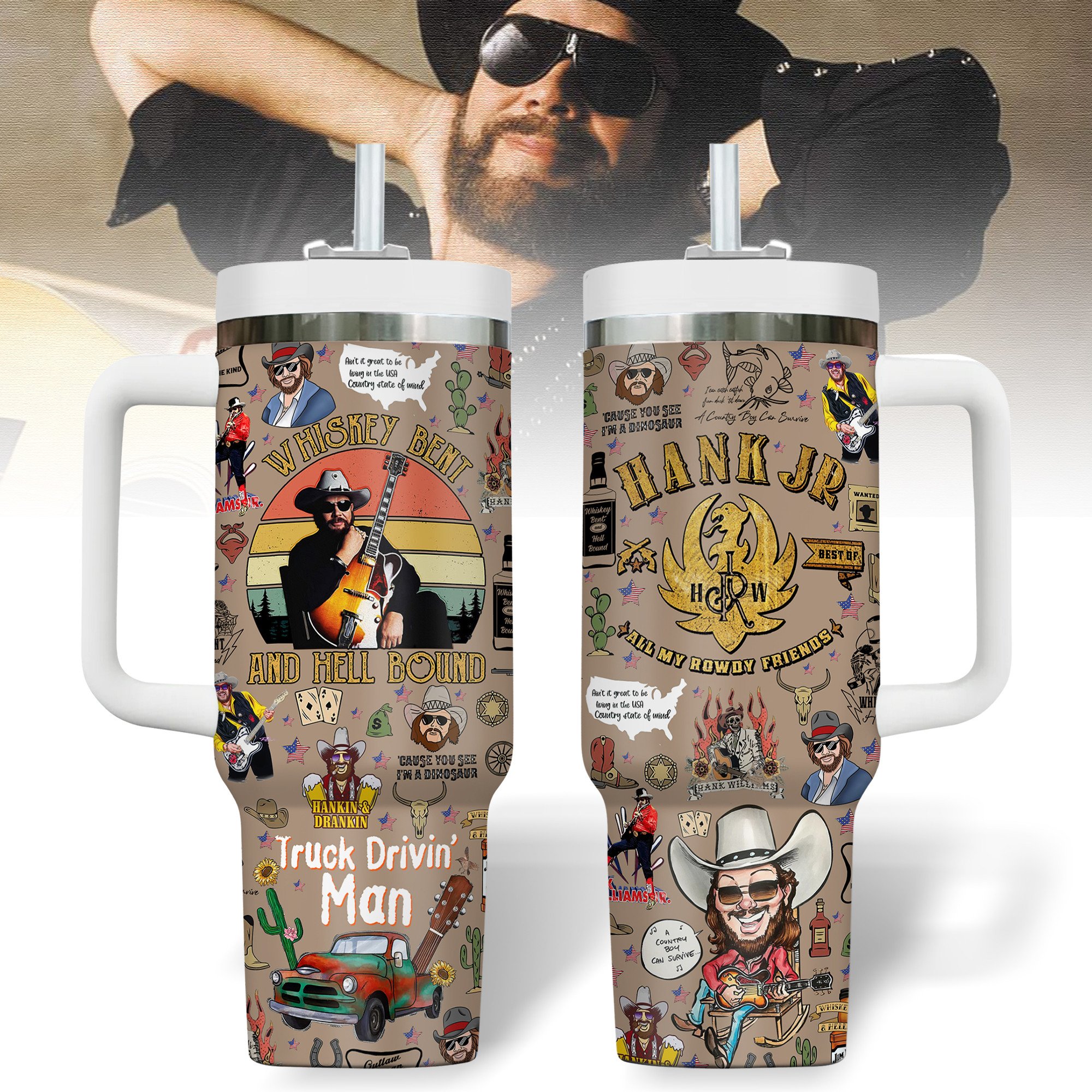 Hank Williams Jr. Music Stanley Tumbler With Handle Personalized Name St1248