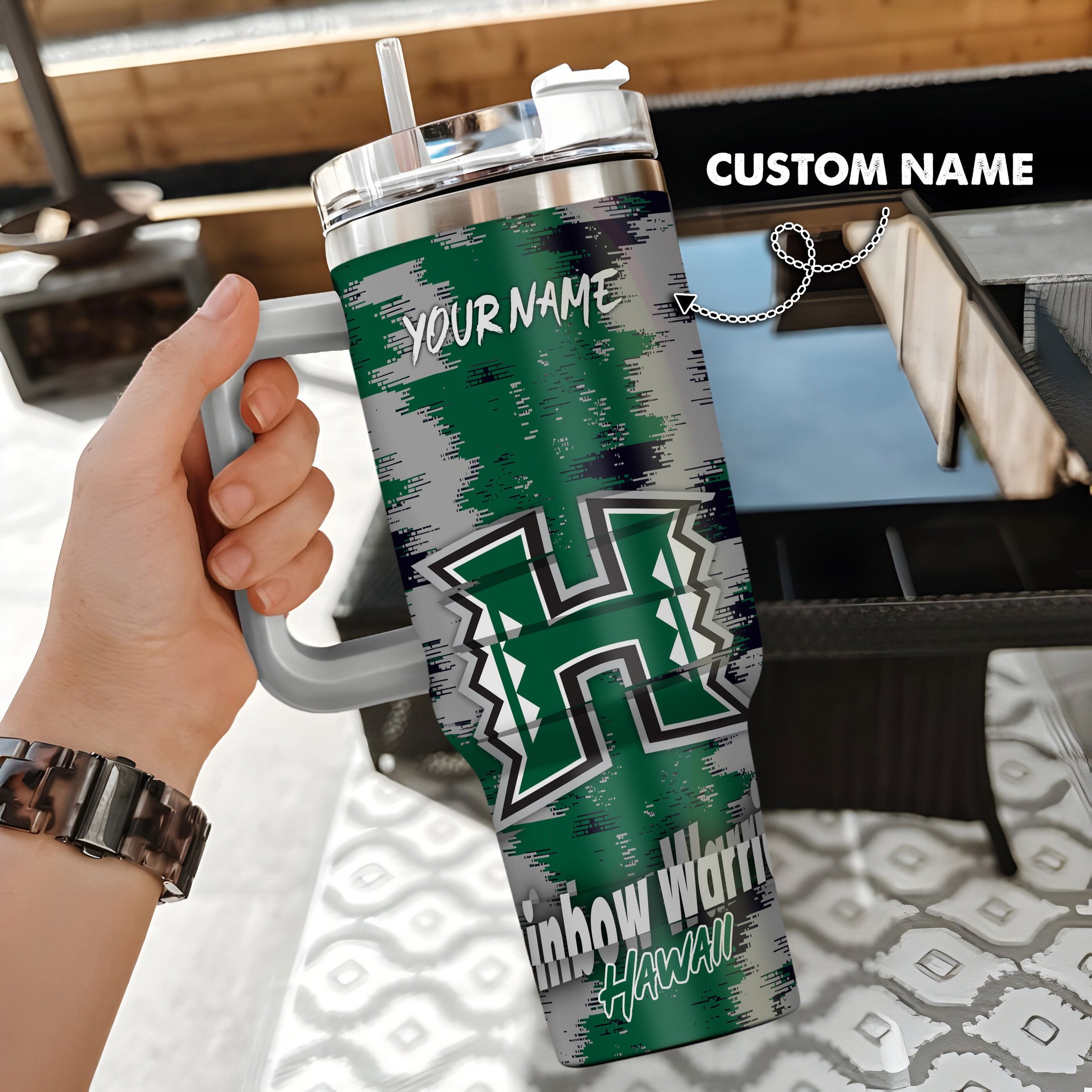 Hawaii Rainbow Warriors Stanley Tumbler Personalized Name St1639