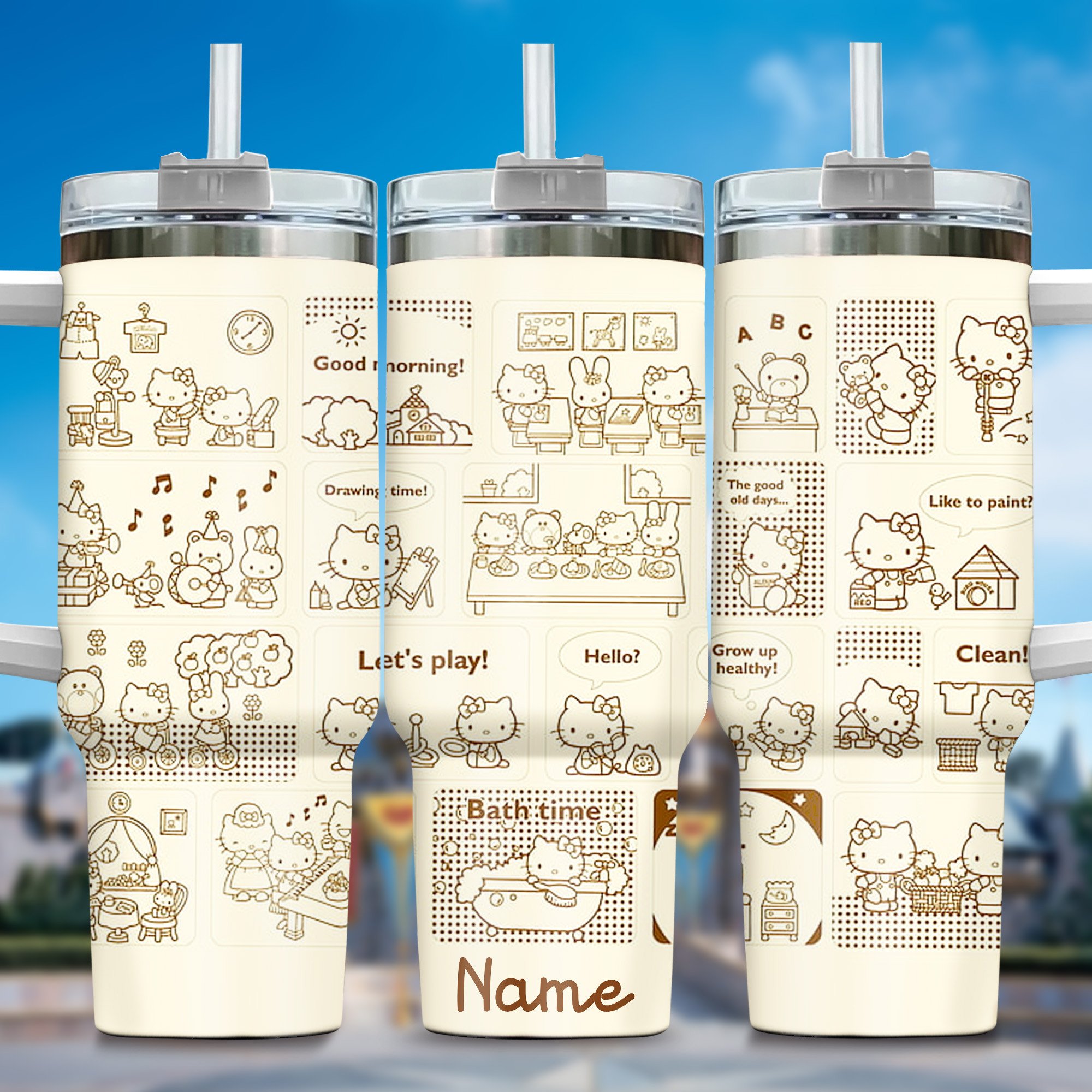 Hello Kitty Cartoon Stanley Tumbler With Handle Personalized Name St3819