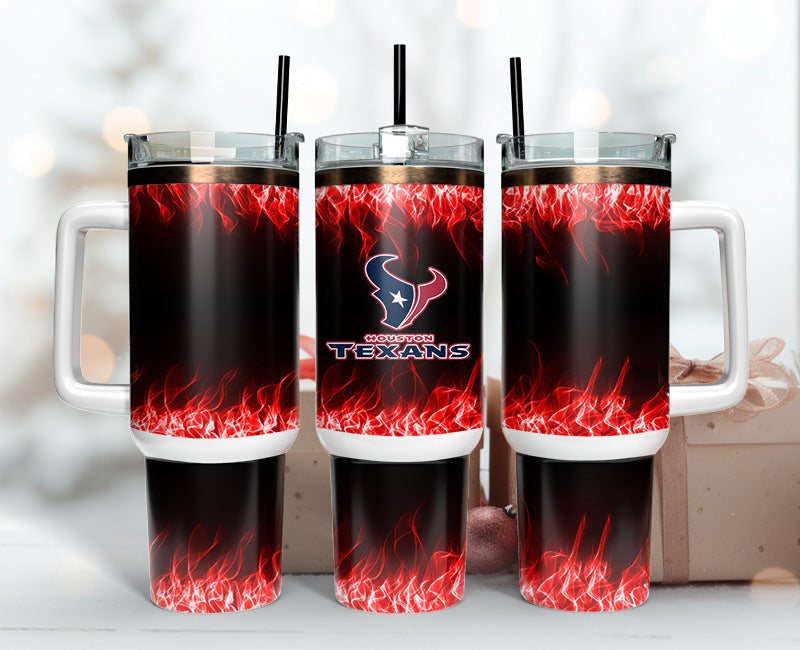Houston Texans NFL Fire Effect Stanley Tumbler With Handle Personalized Name St8329