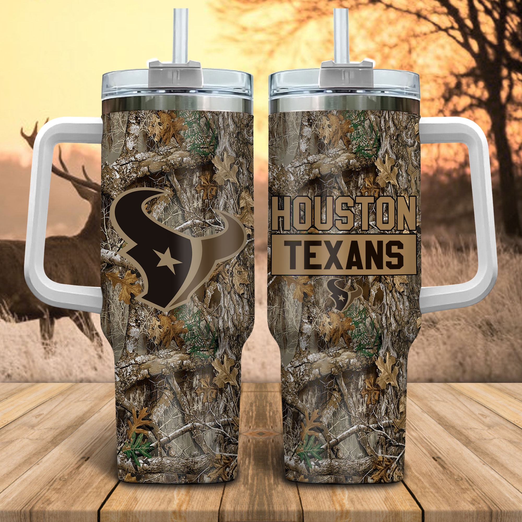 Houston Texans NFL Hunting Realtree Stanley Tumbler With Handle Personalized Name St1618