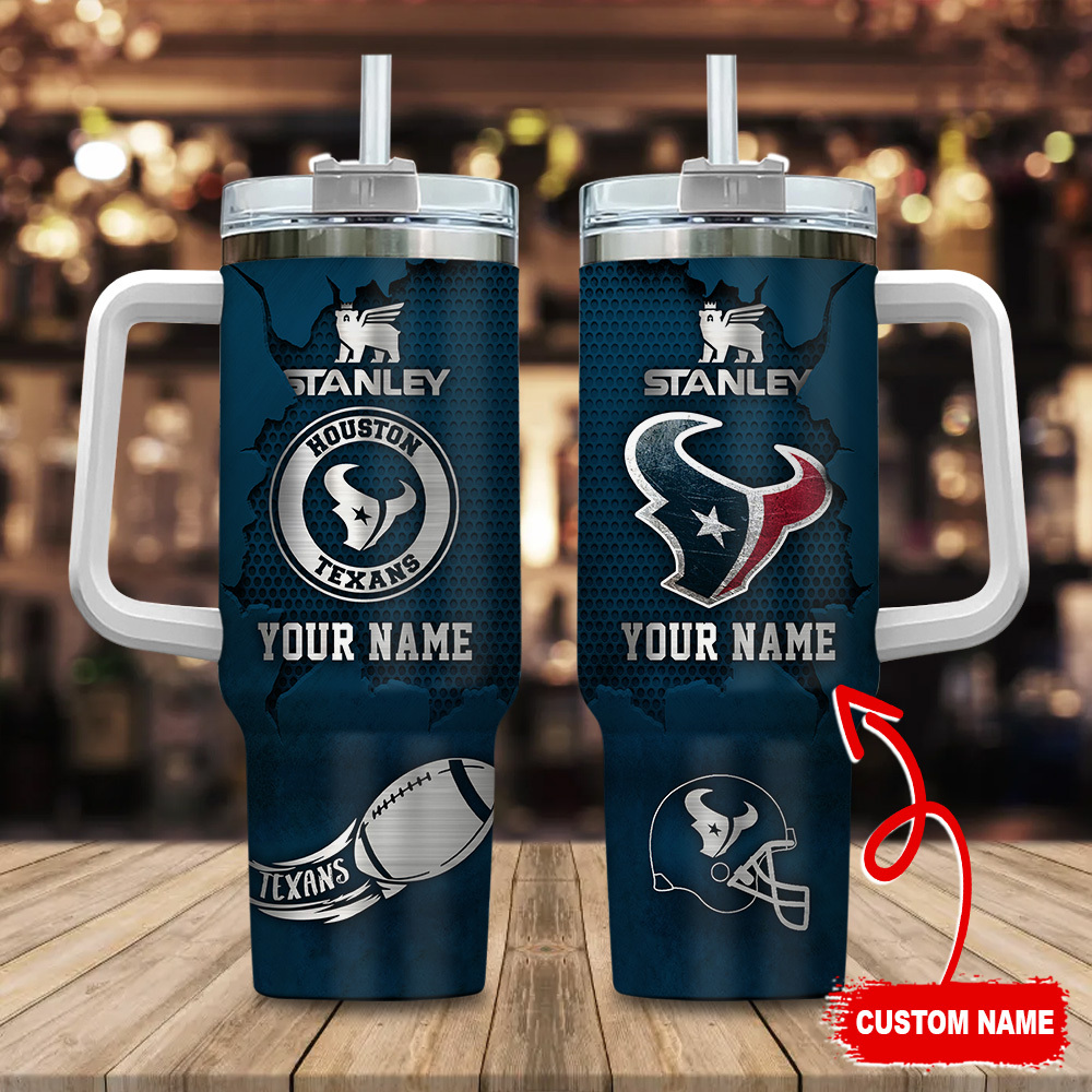 Houston Texans NFL Metal Style Stanley Tumbler With Handle Personalized Name St3262