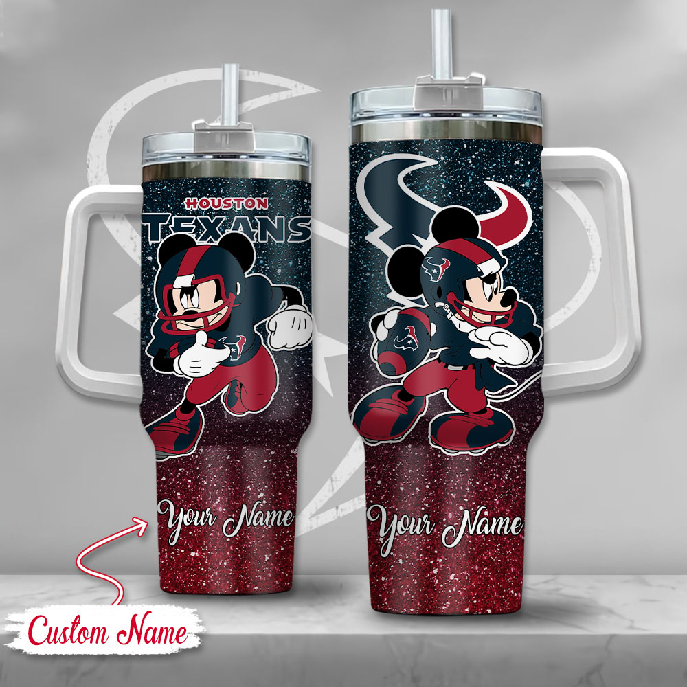 Houston Texans NFL Mickey Mouse Glitter Stanley Tumbler With Handle Personalized Name St2466