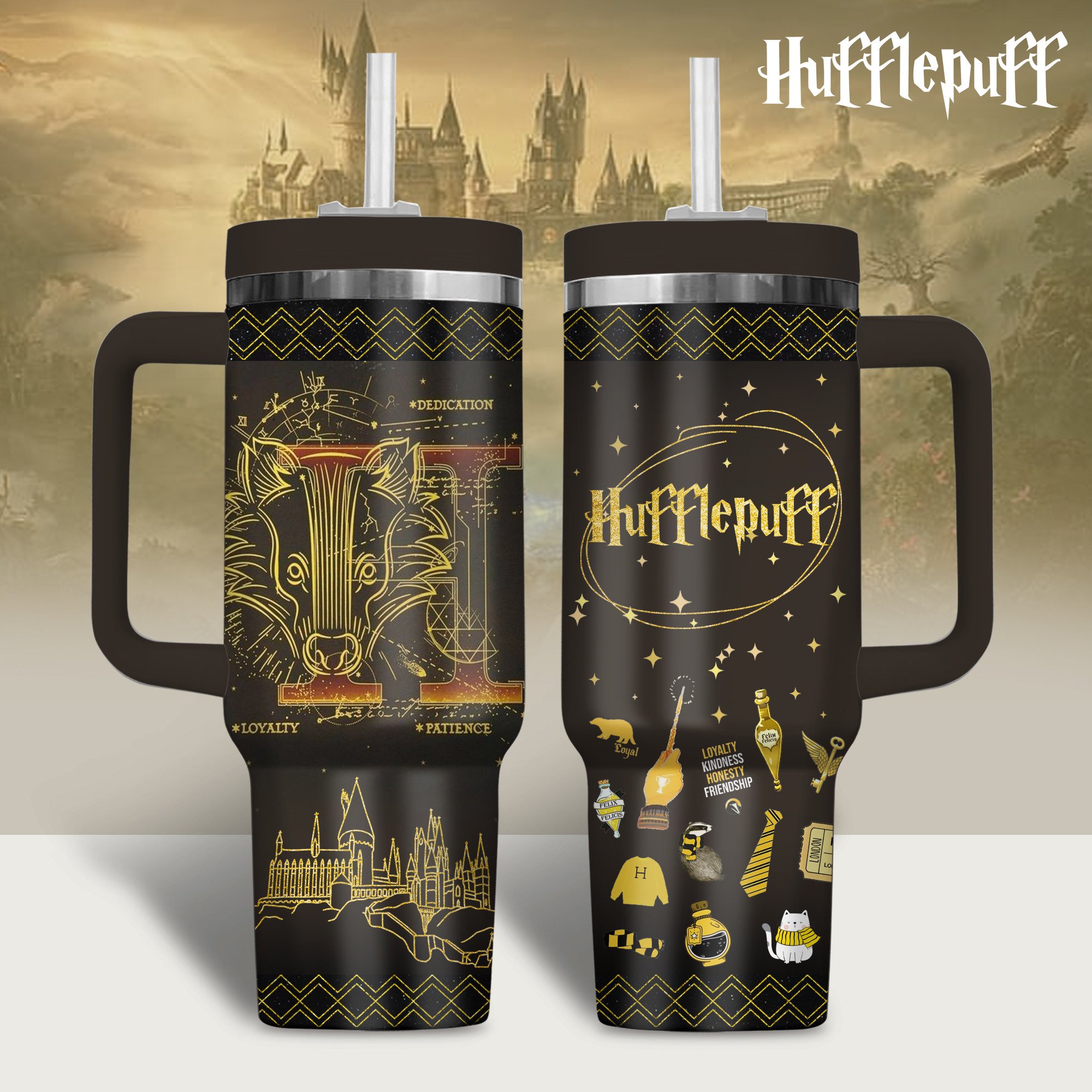 Hufflepuff Harry Potter Movies Stanley Tumbler With Handle Personalized Name St7357