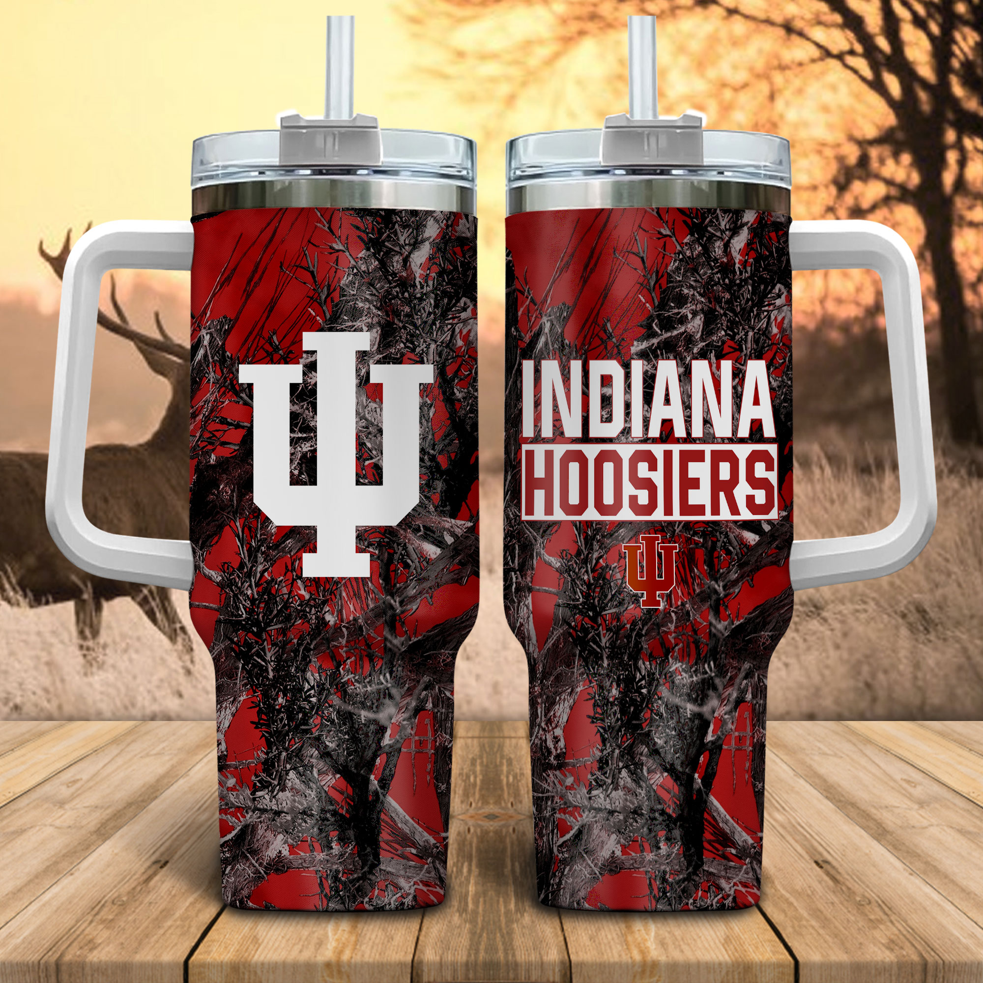 Indiana Hoosiers NCAA Hunting Stanley Tumbler With Handle Personalized Name St6494