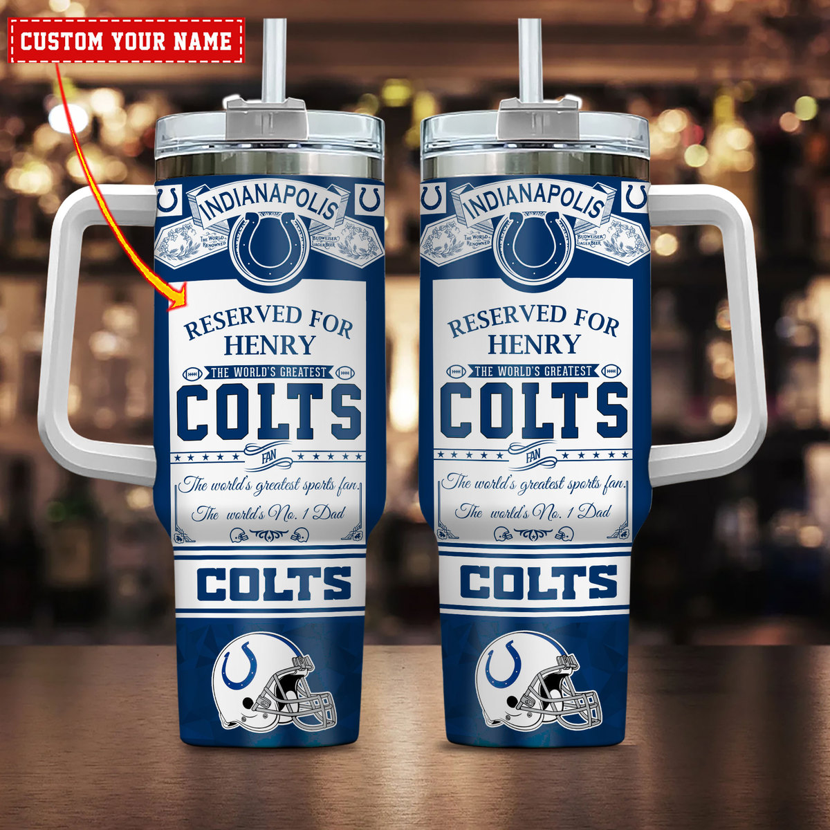 Indianapolis Colts NFL Father Day Stanley Tumbler With Handle Personalized Name St6491