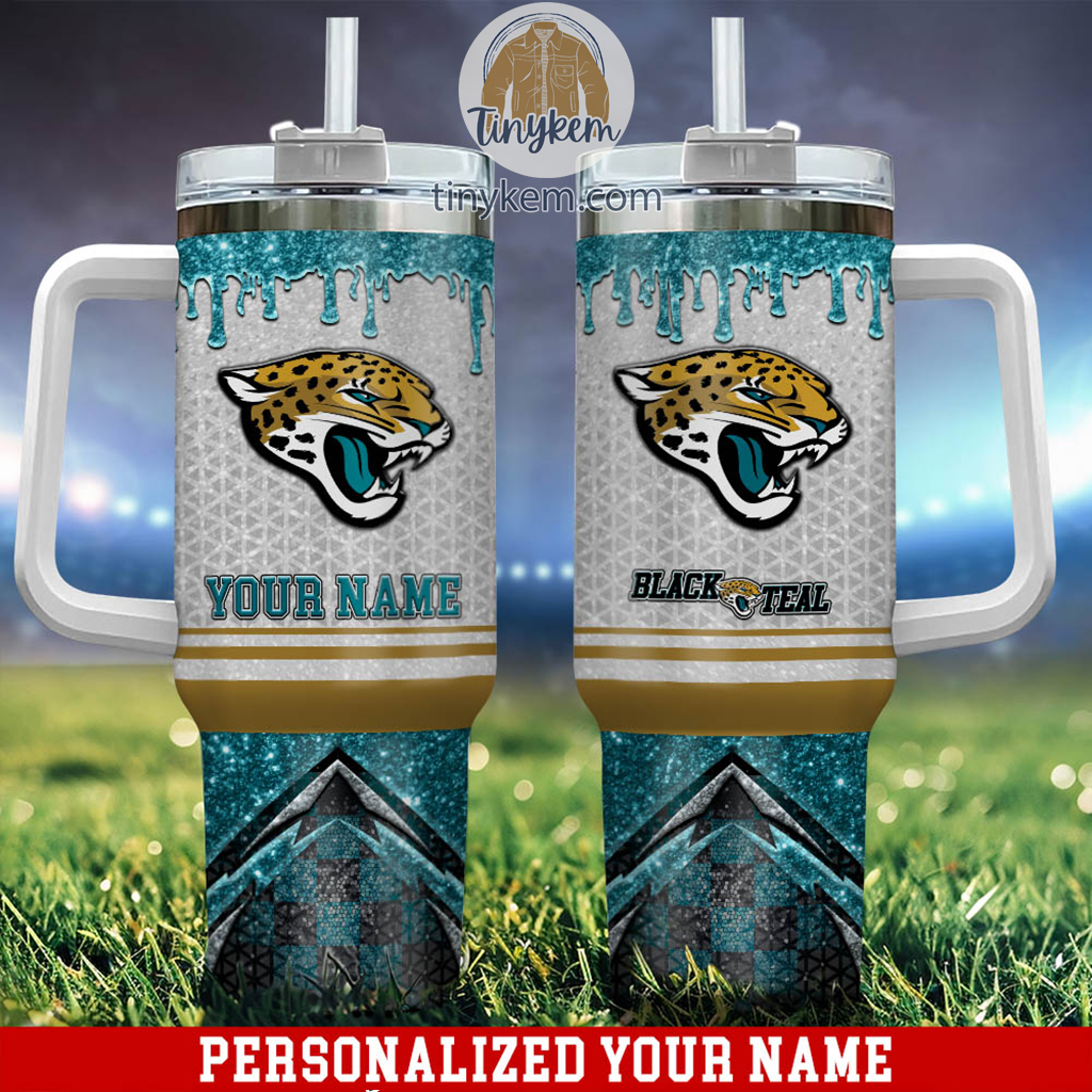 Jacksonville Jaguars Glitter NFL Stanley Tumbler With Handle Personalized Name St5694