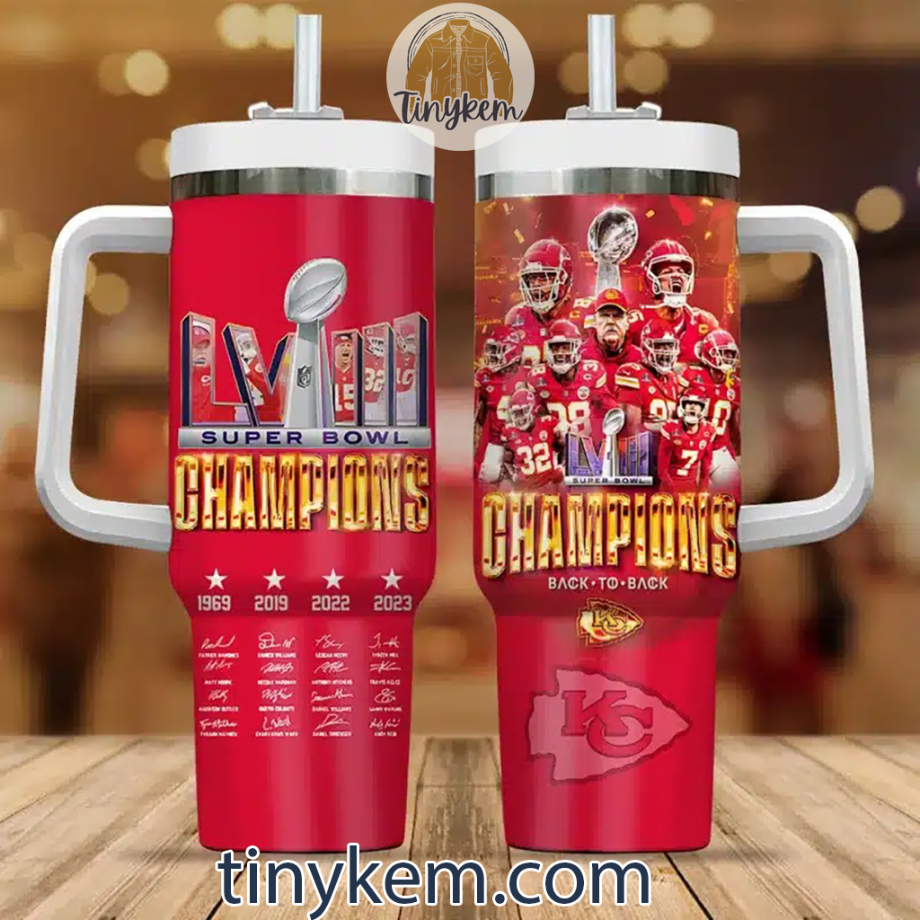 Kansas City Chiefs Back to Back Champions NFL Stanley Tumbler With Handle Personalized Name St4843