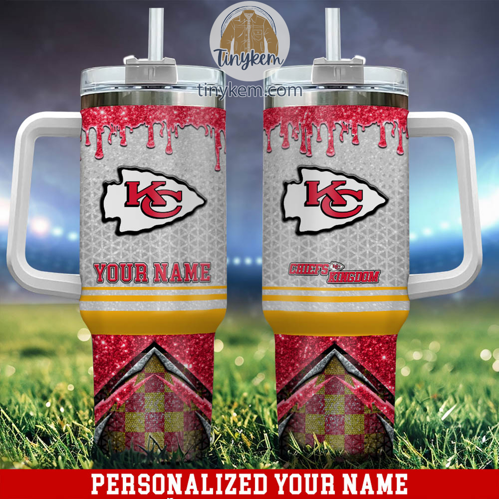 Kansas City Chiefs Glitter NFL Stanley Tumbler With Handle Personalized Name St1525