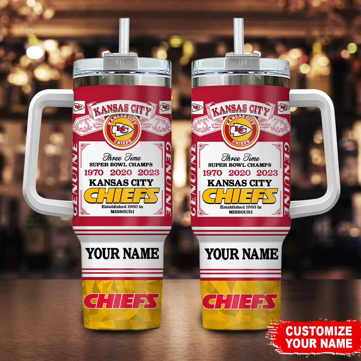 Kansas City Chiefs NFL Super Bowl Champs Pride Stanley Tumbler With Handle Personalized Name St4719
