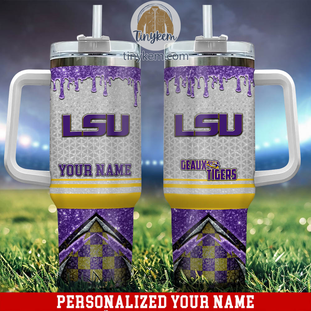 LSU TIGERS Glitter NCAA Stanley Tumbler With Handle Personalized Name St7771