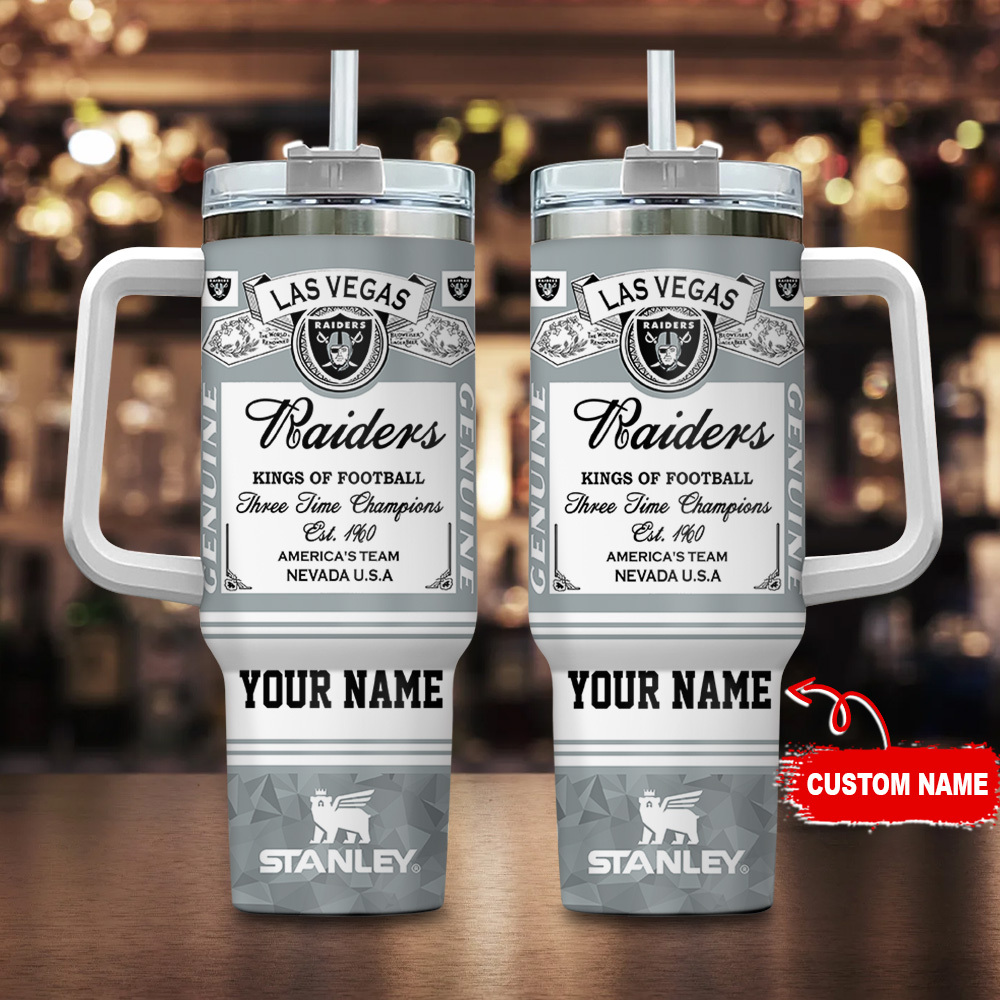Las Vegas Raiders NFL Kings of Football Stanley Tumbler With Handle Personalized Name St2576