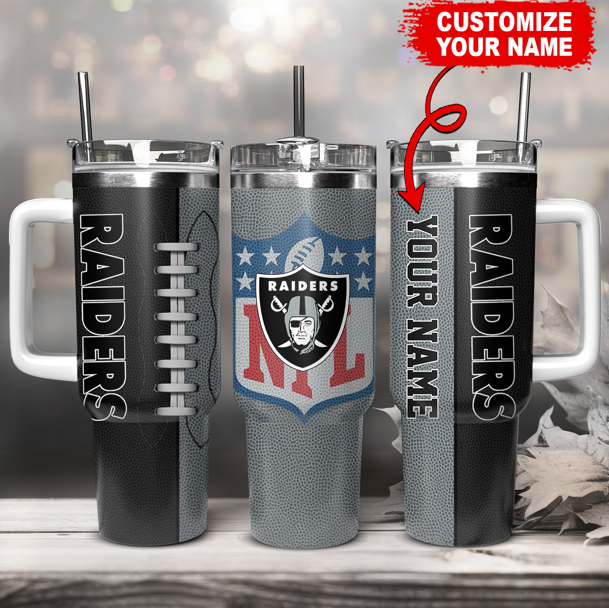 Las Vegas Raiders NFL Stanley Tumbler With Handle Personalized Name St7316