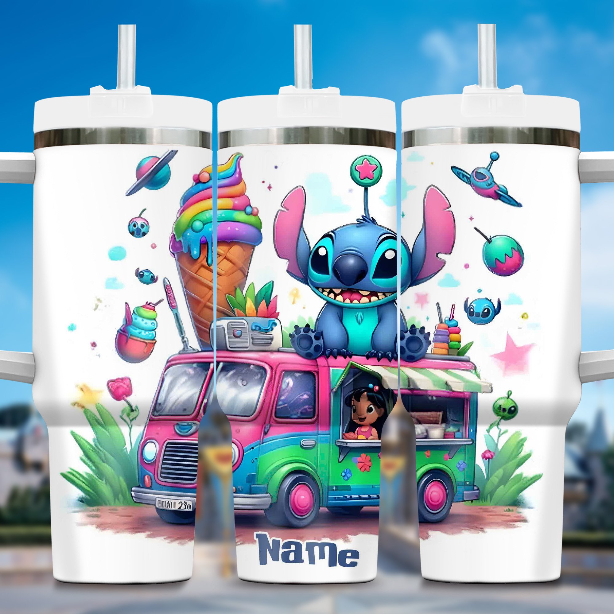 Lilo and Stitch Summer Cartoon Stanley Tumbler With Handle Personalized Name St8237