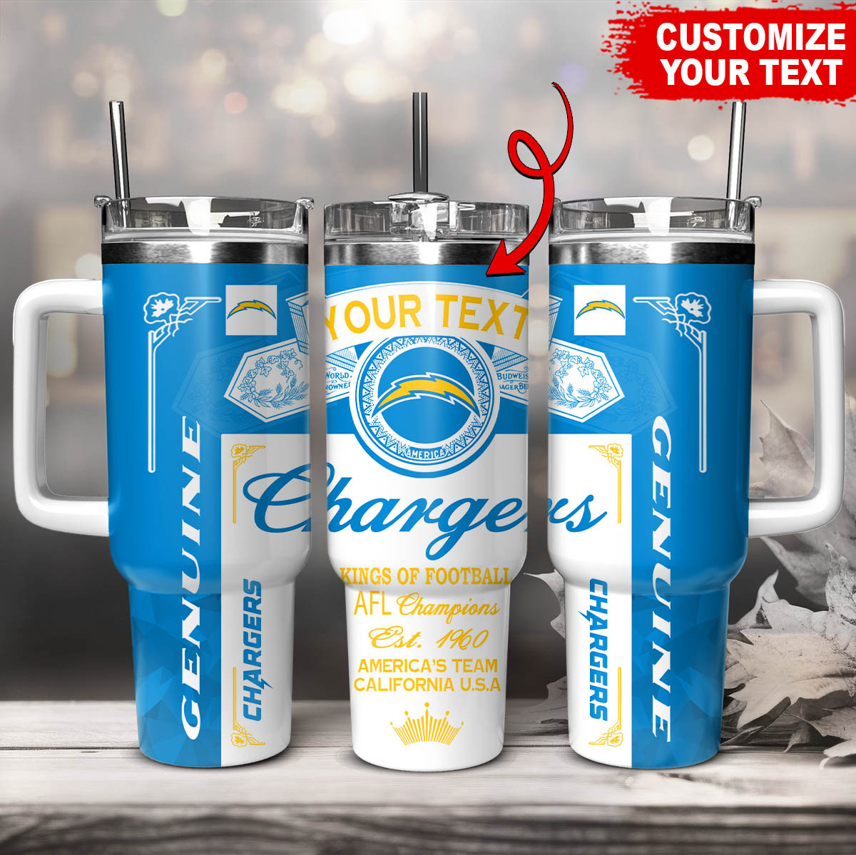 Los Angeles Chargers NFL Kings Of Football Stanley Tumbler With Handle Personalized Name St1407