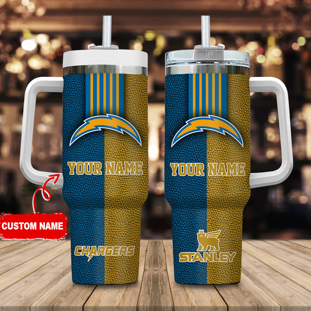 Los Angeles Chargers NFL Leather Effect Stanley Tumbler With Handle Personalized Name St5213