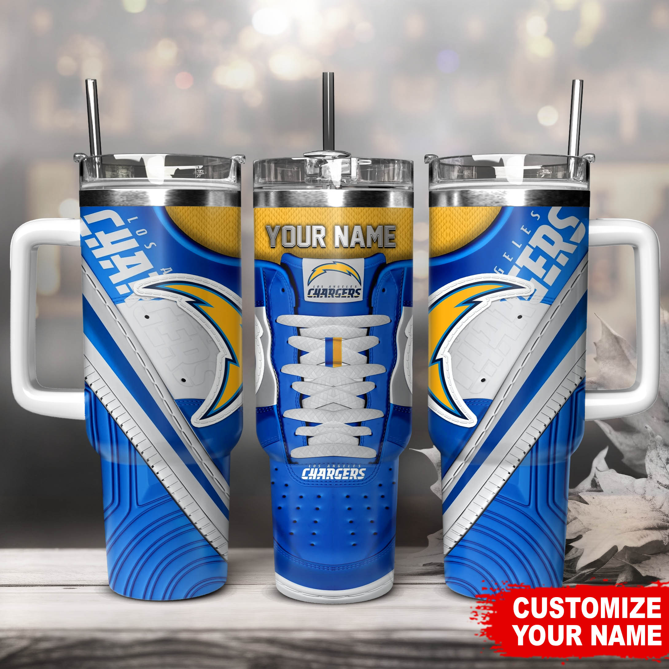 Los Angeles Chargers NFL Sneaker Stanley Tumbler With Handle Personalized Name St6539