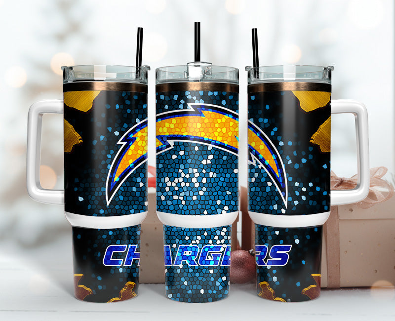 Los Angeles Chargers NFL Stained Glass Effect Stanley Tumbler With Handle Personalized Name St6148