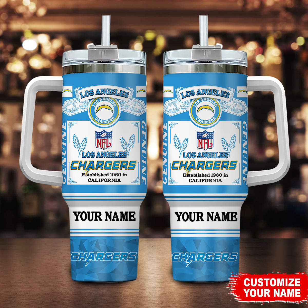 Los Angeles Chargers NFL Stanley Tumbler With Handle Personalized Name St4920