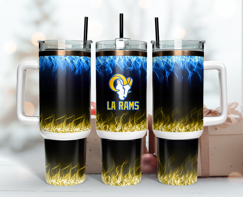 Los Angeles Rams NFL Fire Effect Stanley Tumbler With Handle Personalized Name St4542
