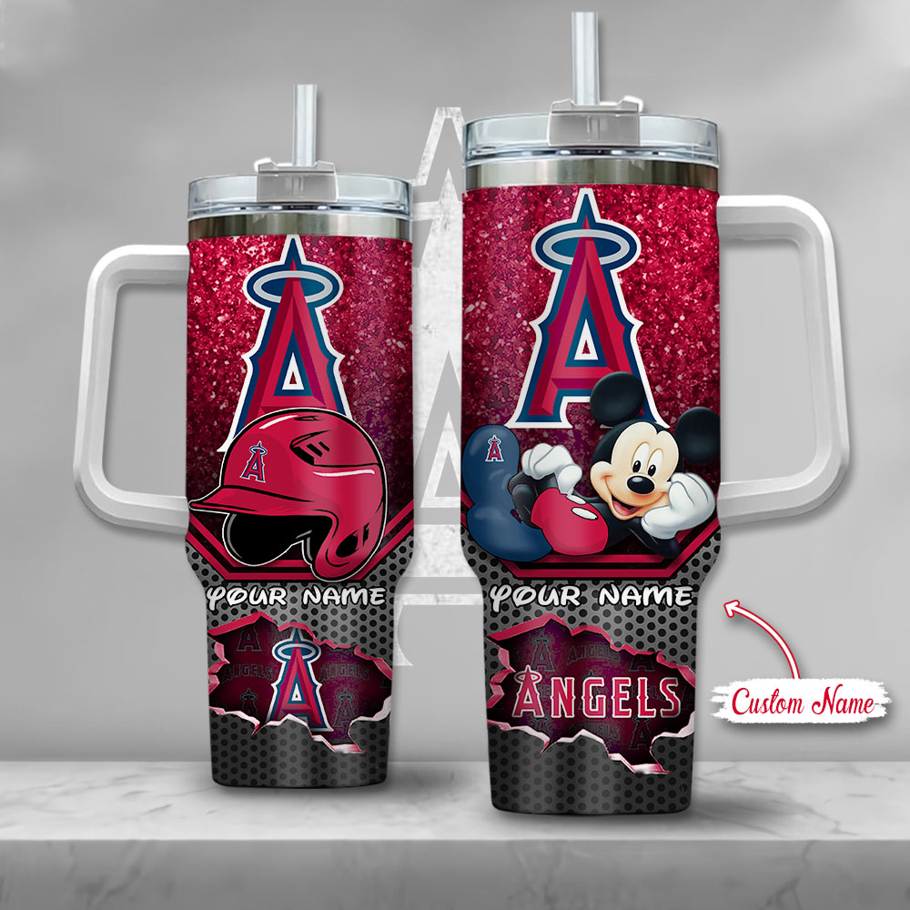 MLB Los Angeles Angels Mickey Mouse Stanley Tumbler With Handle Personalized Name St9597