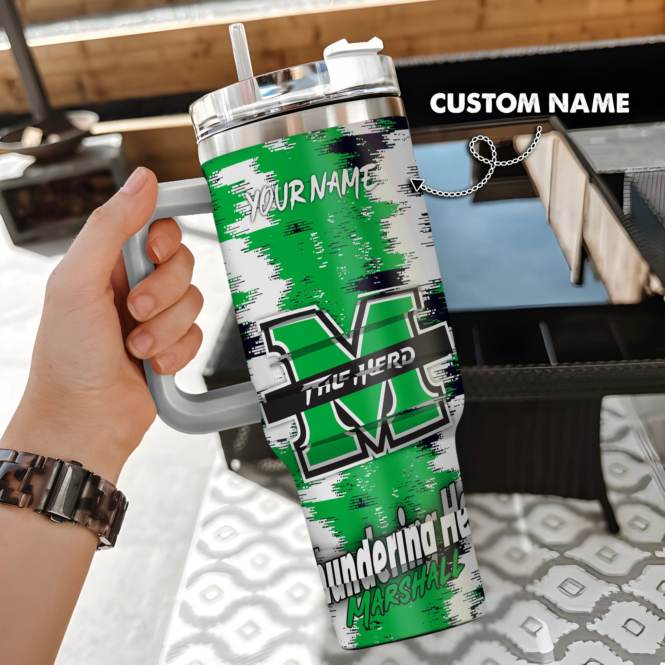 Marshall Thundering Herd Stanley Tumbler Personalized Name St6804
