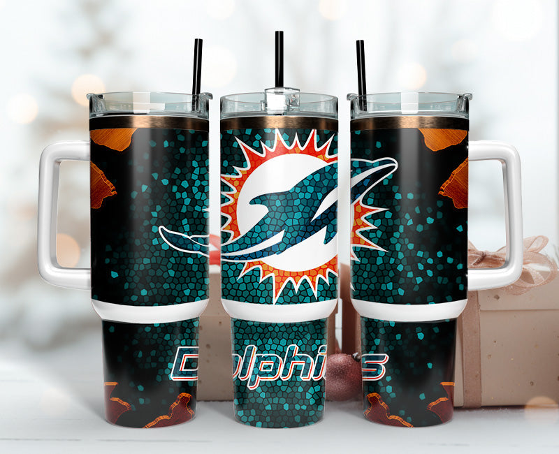Miami Dolphins NFL Stained Glass Effect Stanley Tumbler With Handle Personalized Name St1475
