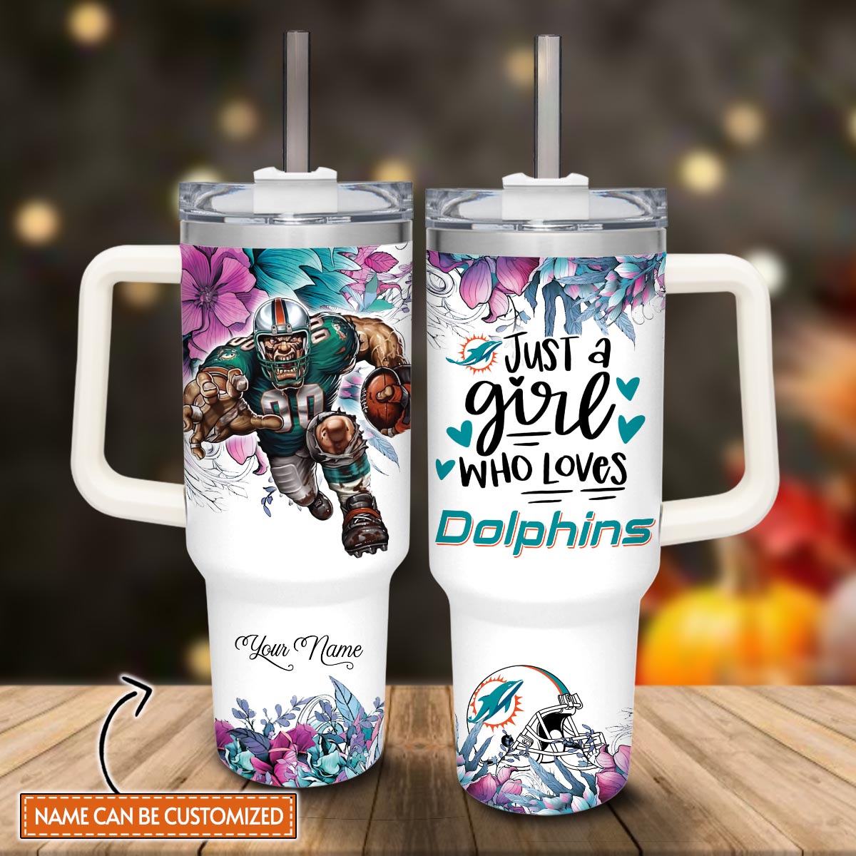 Miami Dolphins NFL Stanley Tumbler With Handle Personalized Name St2006