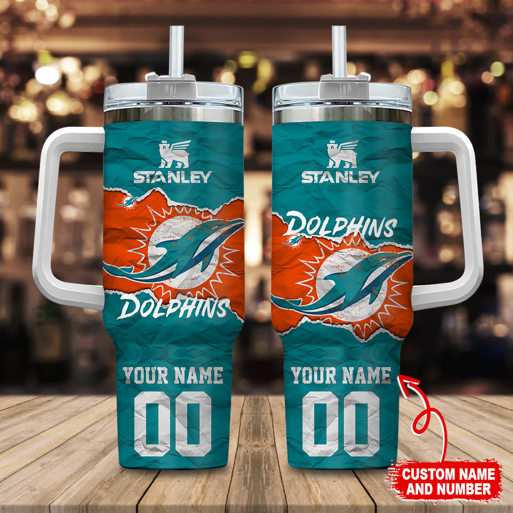 Miami Dolphins NFL Stanley Tumbler With Handle Personalized Name St2713