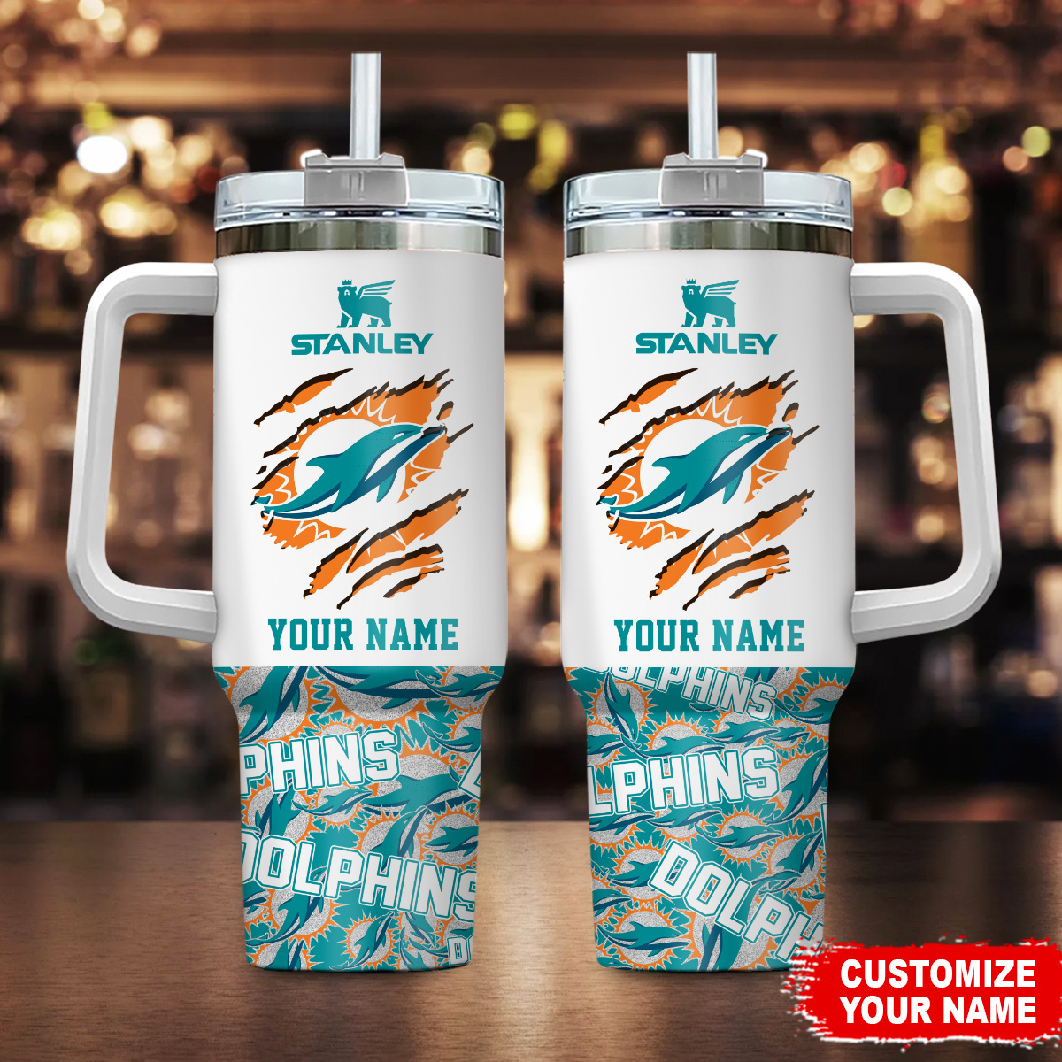 Miami Dolphins NFL Stanley Tumbler With Handle Personalized Name St2901