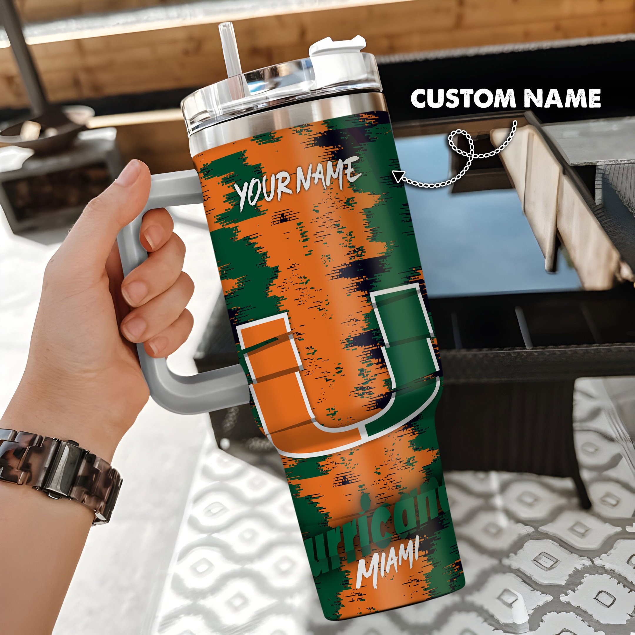 Miami Hurricanes Stanley Tumbler Personalized Name St1688