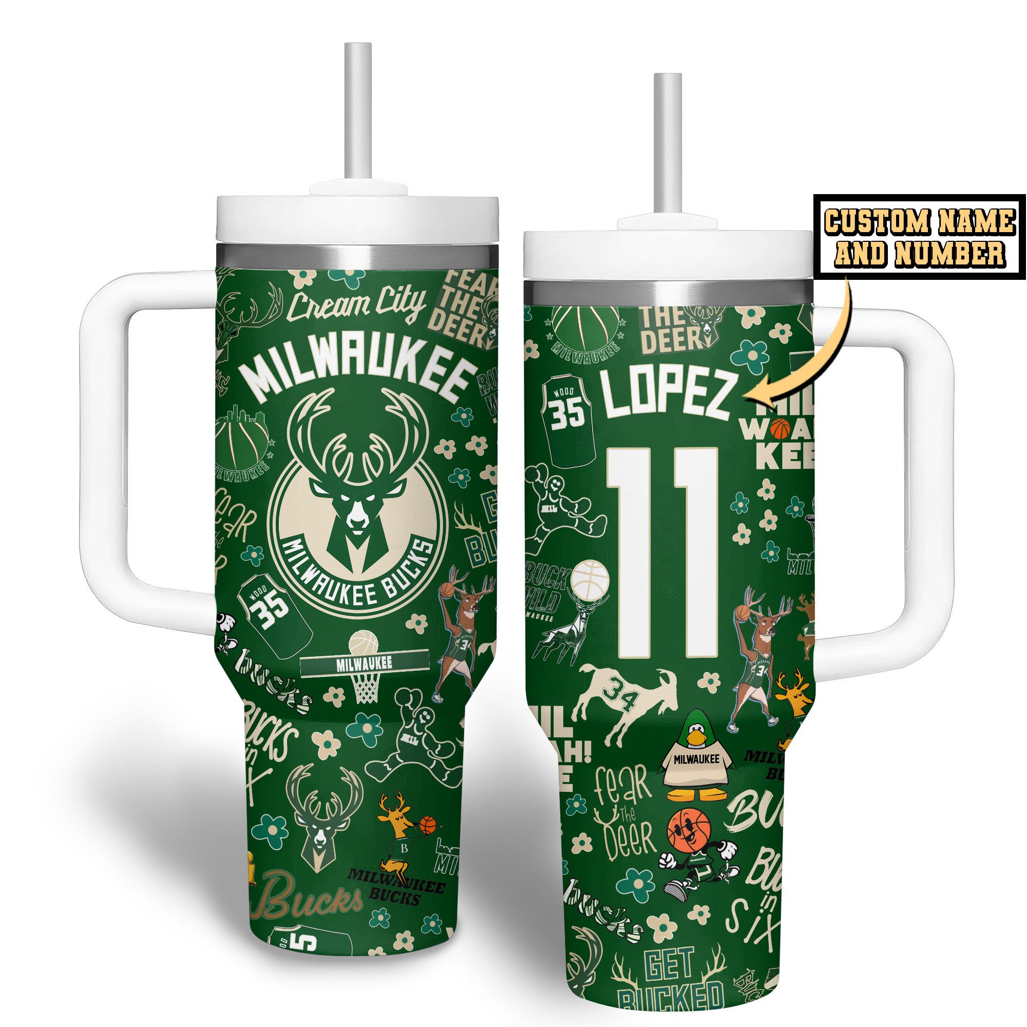 Milwaukee Bucks NBA Stanley Tumbler With Handle Personalized Name St9406