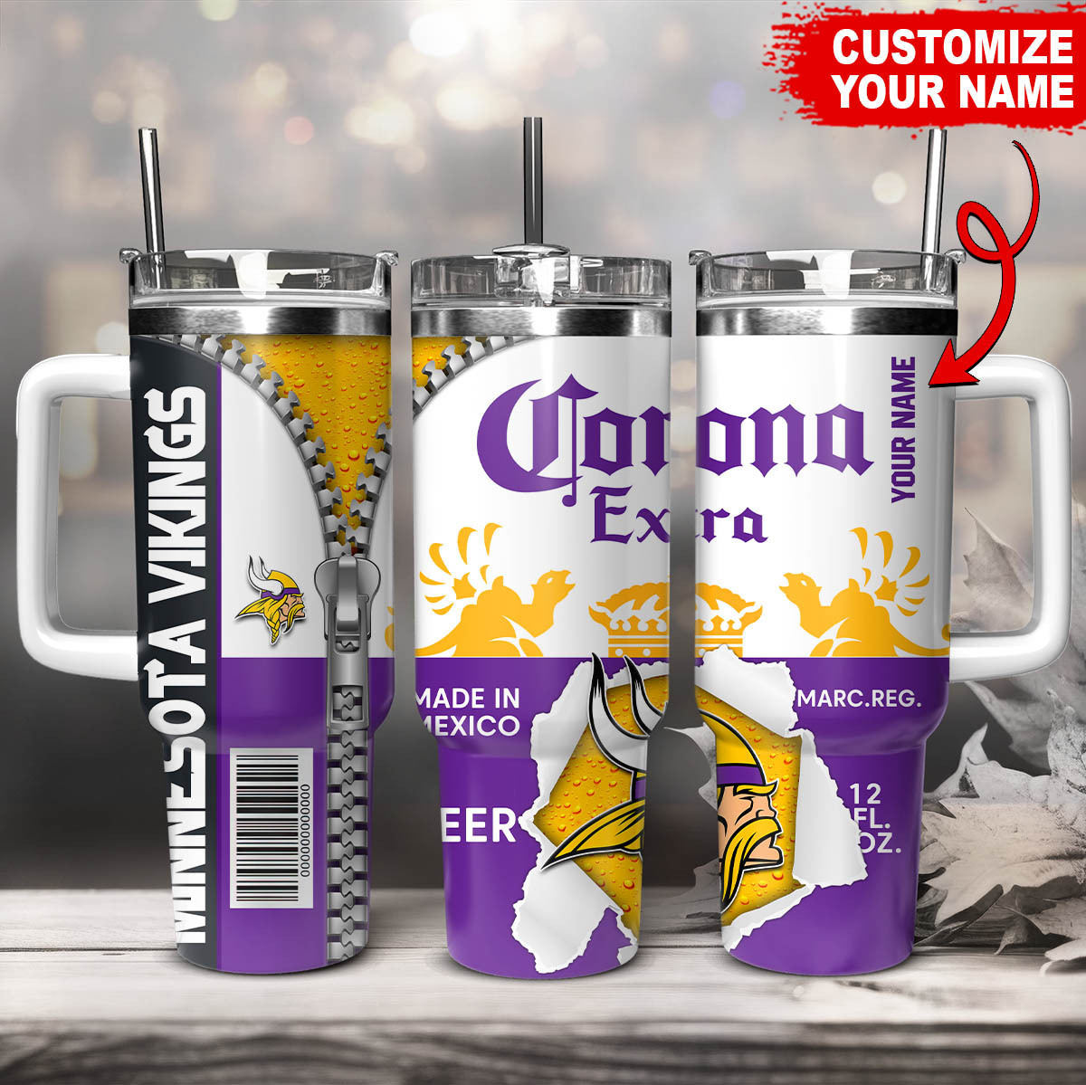 Minnesota Vikings NFL Corona Extra Stanley Tumbler With Handle Personalized Name St9660