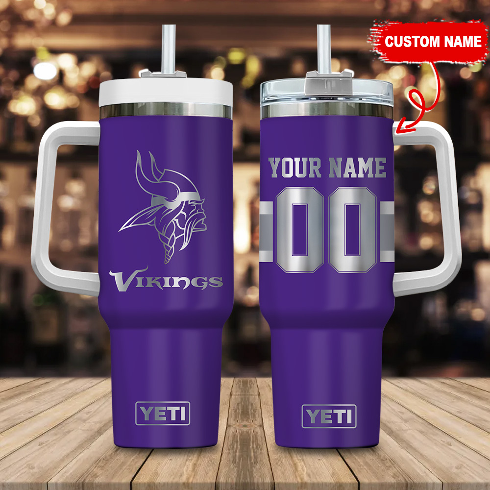 Minnesota Vikings NFL Laser Engraved Effect Stanley Tumbler With Handle Personalized Name St2950