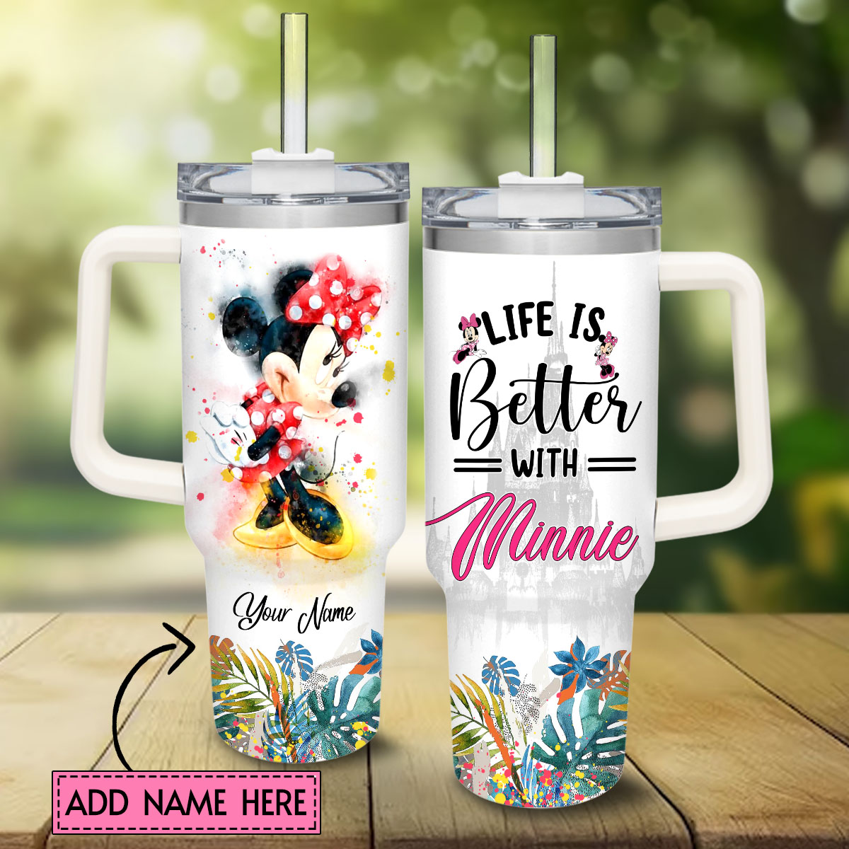 Minnie Mickey Mouse And Friends Cartoon Stanley Tumbler With Handle Personalized Name St2779
