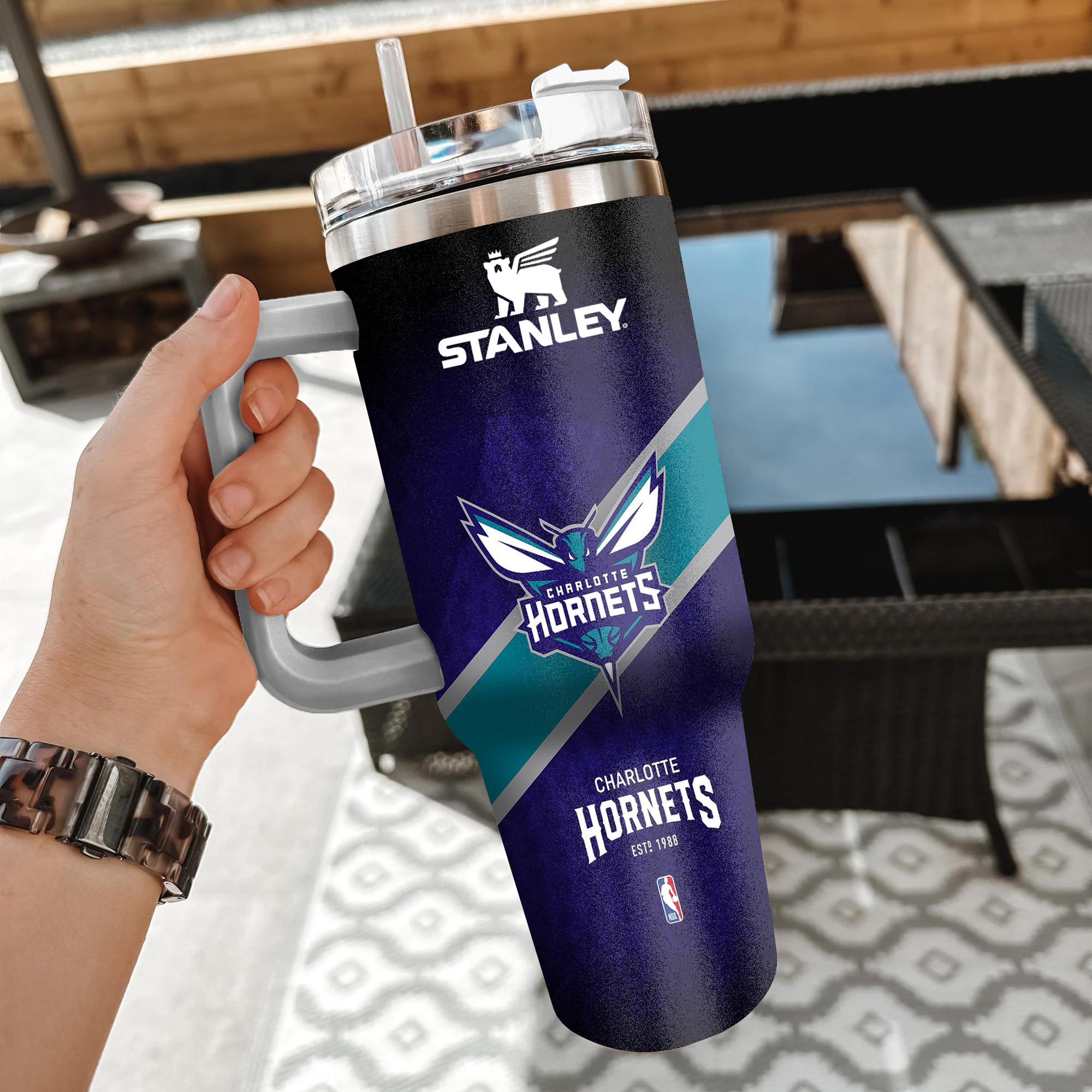 NBA Charlotte Hornets Stanley Tumbler With Handle Personalized Name St8011