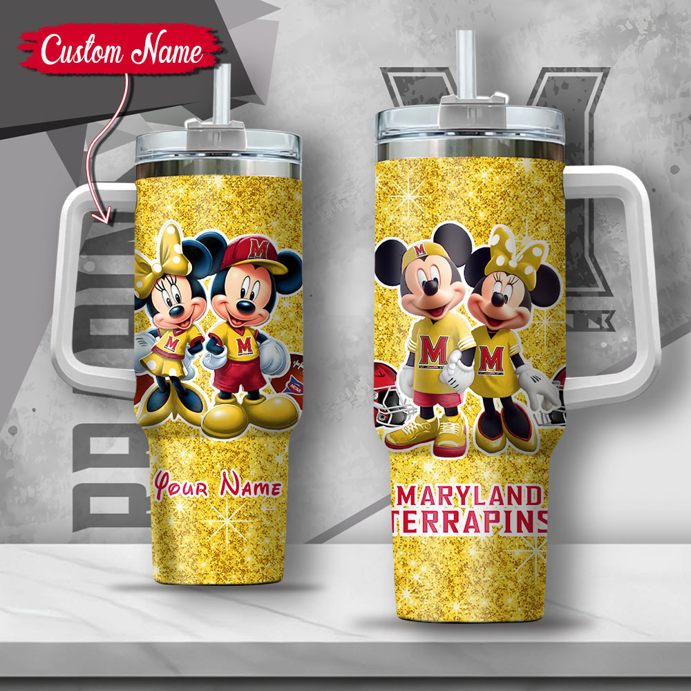 NCAA Maryland Terrapins Mickey And Minnie Couple Stanley Tumbler With Handle Personalized Name St9391