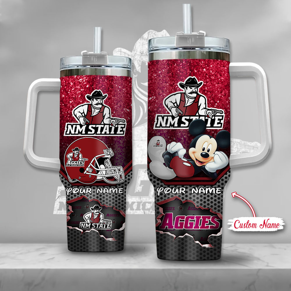 NCAA New Mexico State Aggies Mickey Mouse Stanley Tumbler With Handle Personalized Name St9767