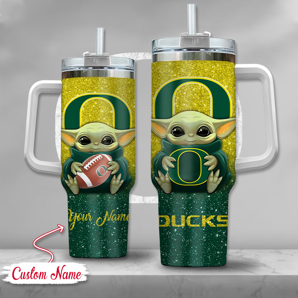 NCAA Oregon Ducks Baby Yoda Stanley Tumbler With Handle Personalized Name St1561