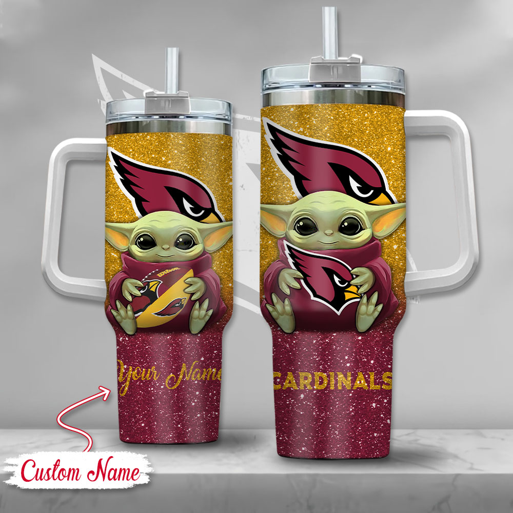 NFL Arizona Cardinals Baby Yoda Stanley Tumbler With Handle Personalized Name St9702