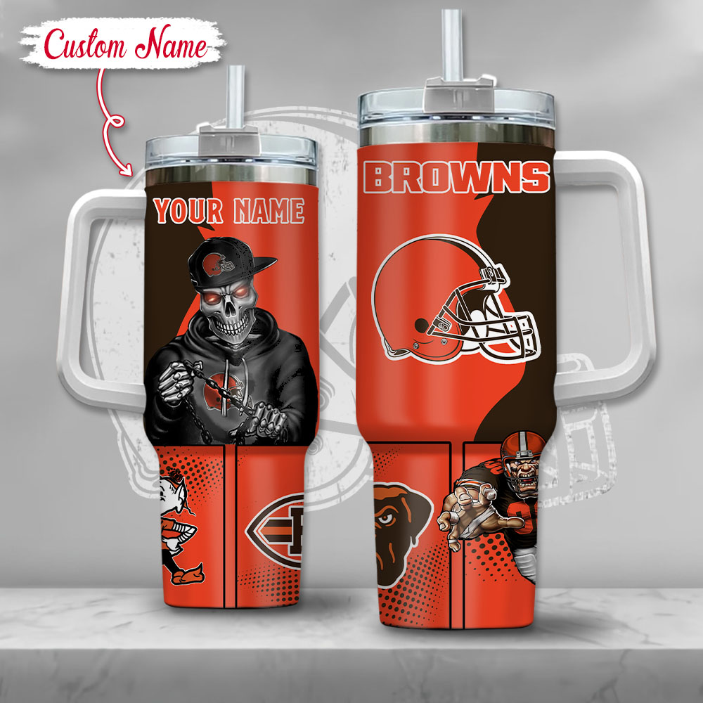 NFL Cleveland Browns Gangster Skeleton Stanley Tumbler With Handle Personalized Name St5961