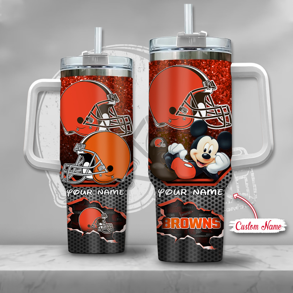 NFL Cleveland Browns Mickey Mouse Stanley Tumbler With Handle Personalized Name St1783