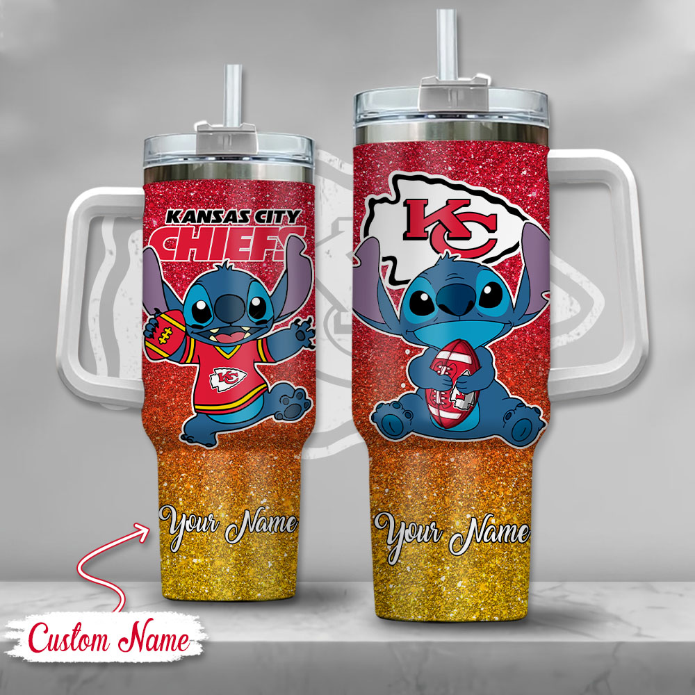 NFL Kansas City Chiefs Stitch Glitter Stanley Tumbler With Handle Personalized Name St9706