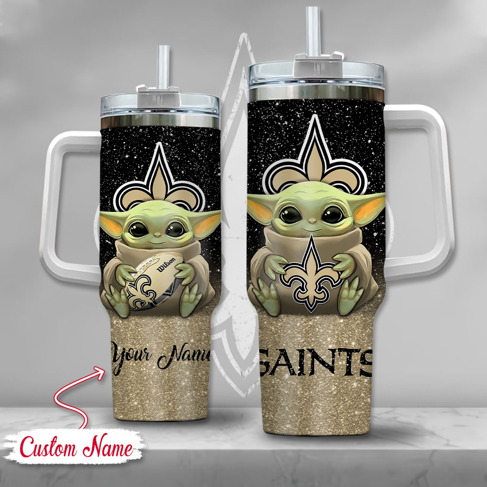 NFL New Orleans Saints Baby Yoda Stanley Tumbler With Handle Personalized Name St1627