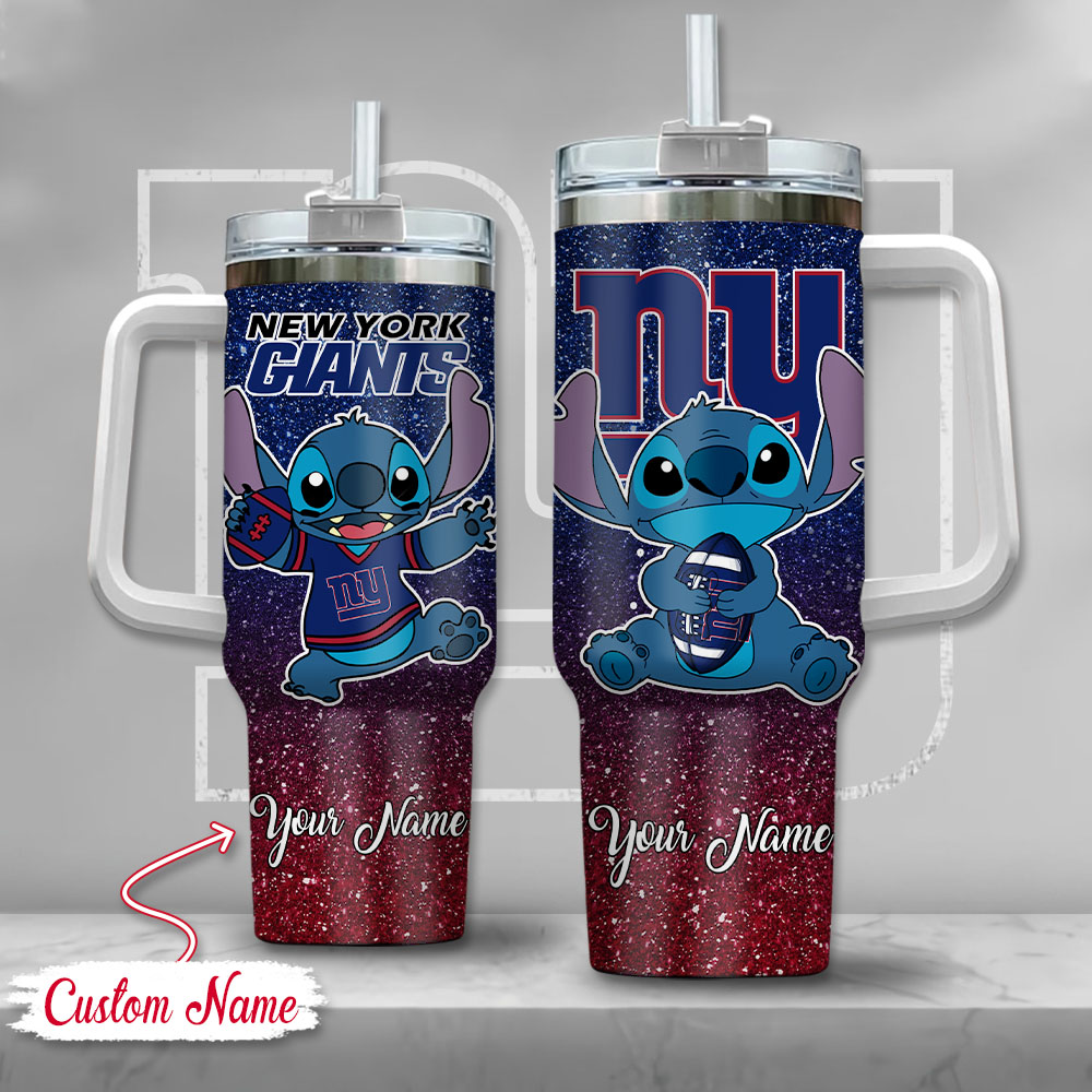 NFL New York Giants Stitch Glitter Stanley Tumbler With Handle Personalized Name St8691