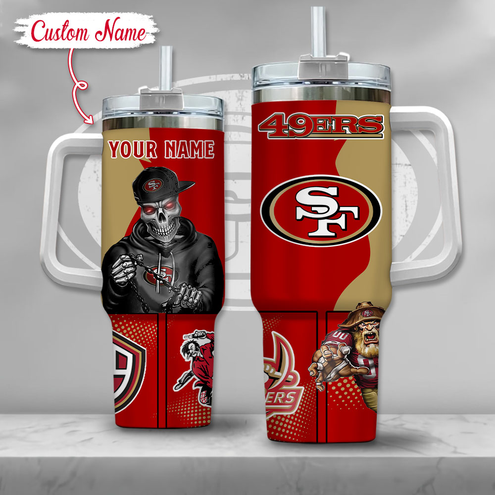 NFL San Francisco 49ers Gangster Skeleton Stanley Tumbler With Handle Personalized Name St8126