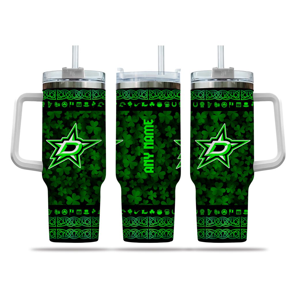 NHL Dallas Stars Happy St. Patrick Day Stanley Tumbler With Handle Personalized Name St2382